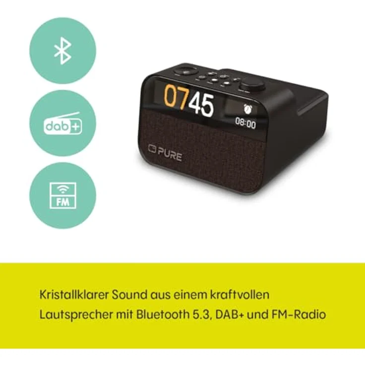 Pure Moment Charge – Radiowecker mit Wireless-Ladepad, DAB+/FM, Bluetooth, natürlichen Klängen, White Noise & Wake-up Light – Perfekt für Schlafzimmer & Büro, Coffee Schwarz – Bild 2
