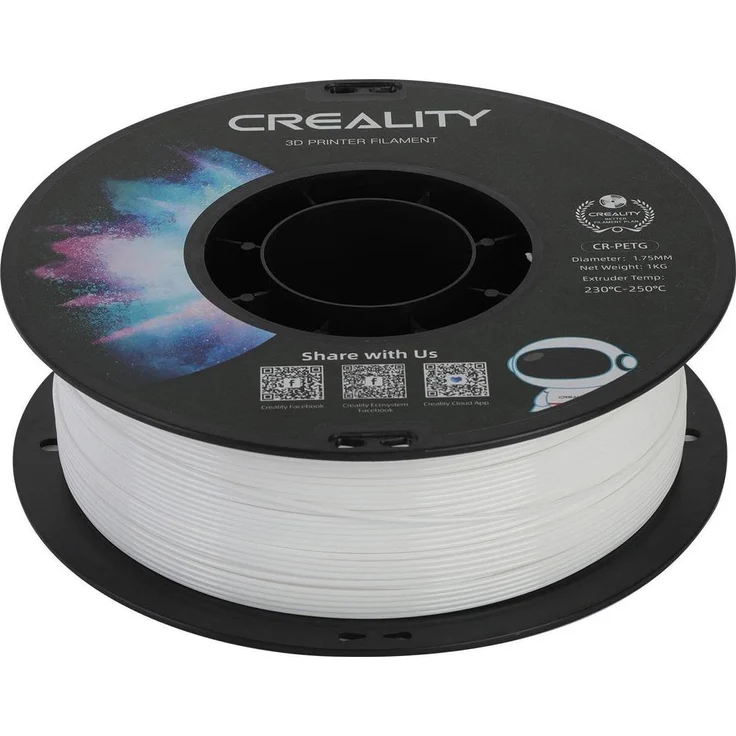 Creality CR-PETG Filament, 1.75 mm 3D Druckmaterial mit 1000 g, Weiss, hohe Witterungs- und Chemikalienbeständigkeit