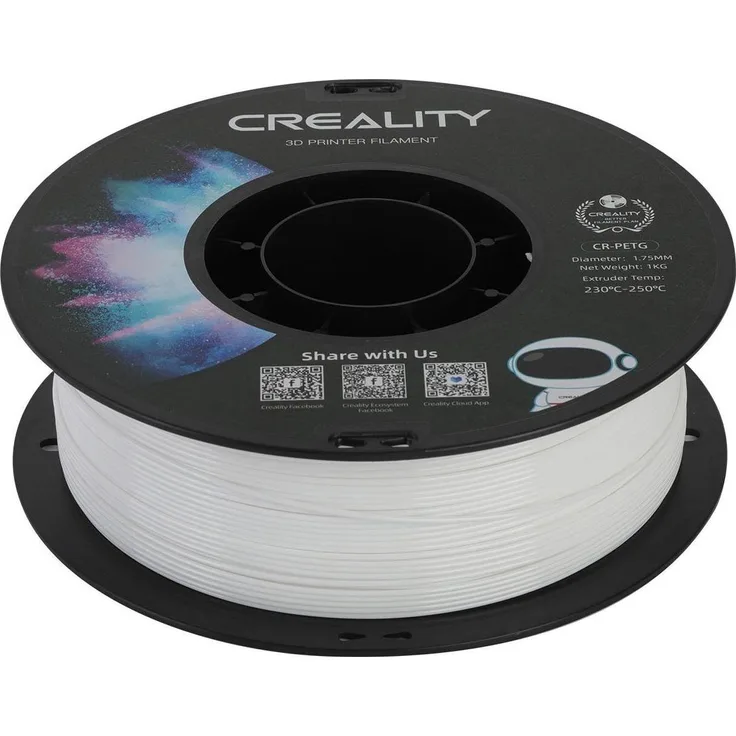 Creality CR-PETG Filament, 1.75 mm 3D Druckmaterial mit 1000 g, Weiss, hohe Witterungs- und Chemikalienbeständigkeit