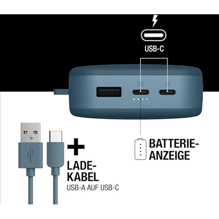 Fresh 'n Rebel 24000mAh Powerbank (USB-C in & Out), 20W Ultra Fast Charge, 6 Premium-Sicherheitsfunktionen, bis zu 8 Handy-Ladungen, Externer Akku mit 4 Power-Anzeigeleuchten (Dive Blue) – Bild 5
