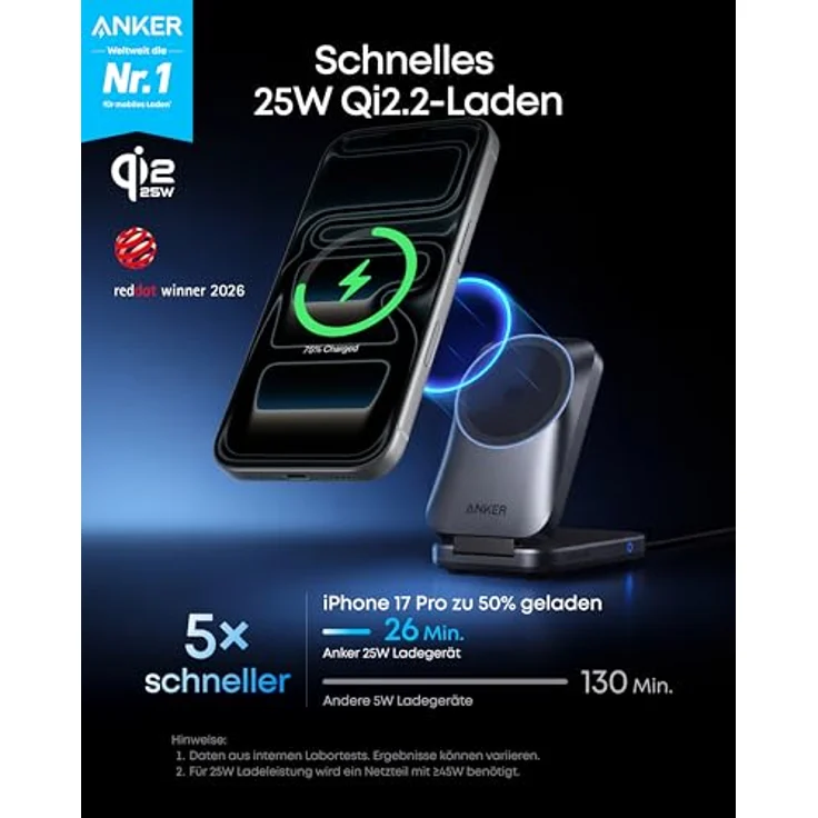 Anker Prime MagGo 3-In-1 Kabelloses Ladegerät, 25W Leistung, schwarz – Bild 2