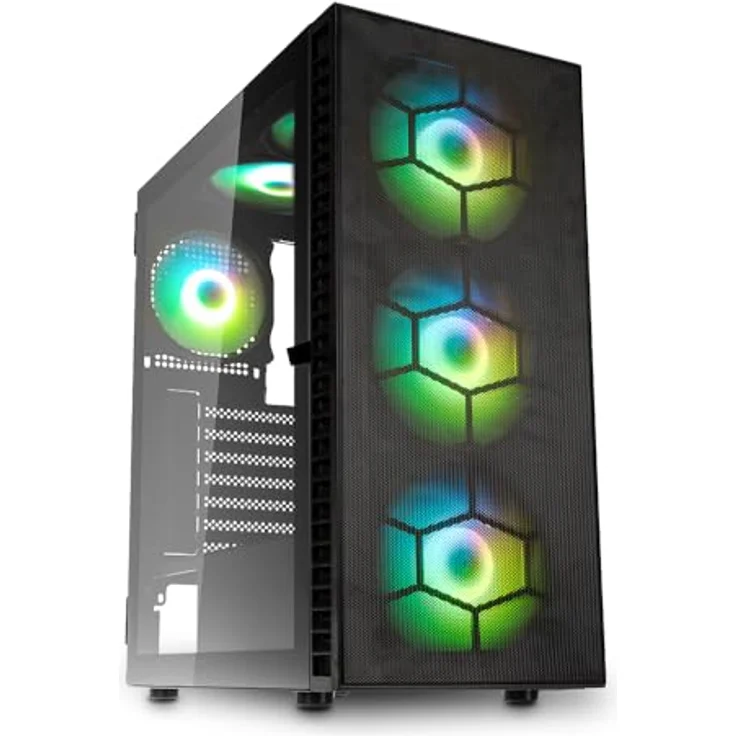 KOLINK Observatory HF Plus Mesh ARGB Midi-Gehäuse, Dynamische Beleuchtung, 330 mm GPU-Freiraum, Gehärtete Glasplatten, Schwarz – Bild 1