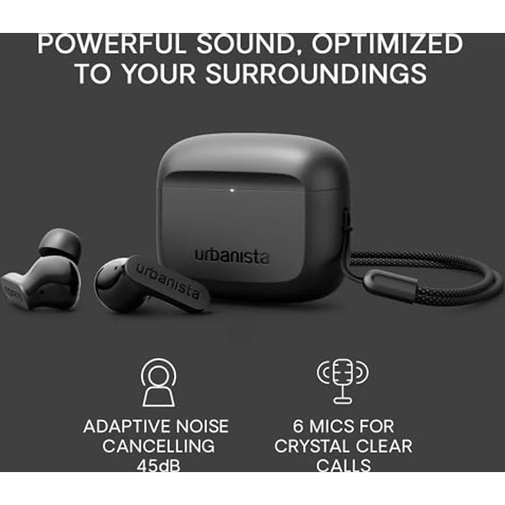 Urbanista Palo Alto True Wireless Stereo (TWS) Kopfhörer, Bluetooth, Geräuschunterdrückung, Schwarz – Bild 2