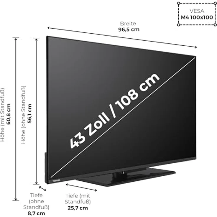 Toshiba 43LV3F63DA, 43 Zoll Smart TV mit Full HD, HDR, Triple-Tuner und Bluetooth, VIDAA Smart TV – Bild 3
