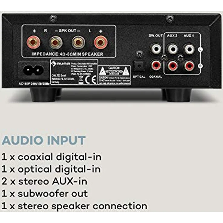 AMP-2 DG Stereo-Hifi-Verstärker 2x50W RMS BT-USB opt. & coax. Digital-In LED-Display Fernbedienung schwarz – Bild 6