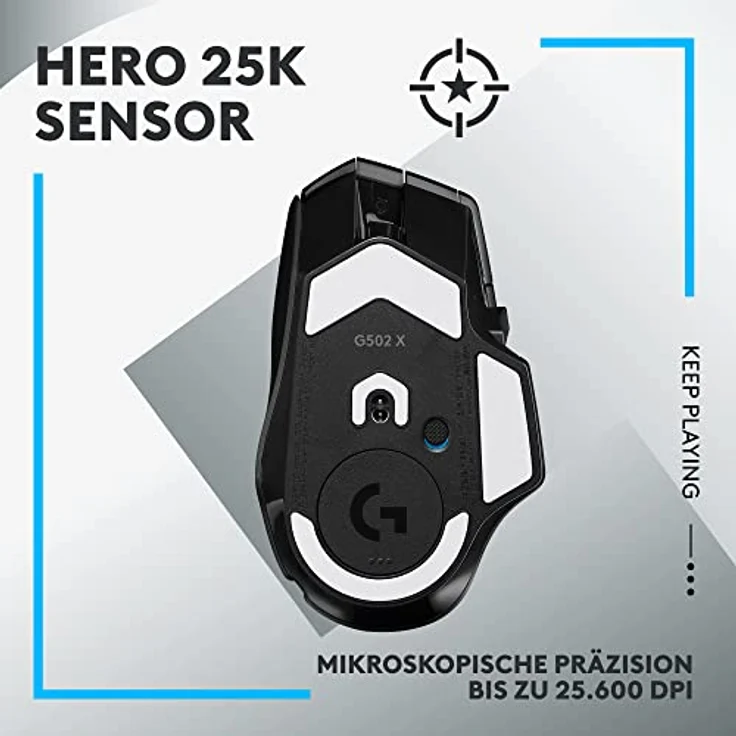 Logitech G502 X LIGHTSPEED Kabellose Gaming-Maus - Optische Maus mit optisch-mechanischen LIGHTFORCE Hybridschaltern, HERO 25K Gaming-Sensor, Kompatibel mit PC - macOS/Windows - Schwarz – Bild 4