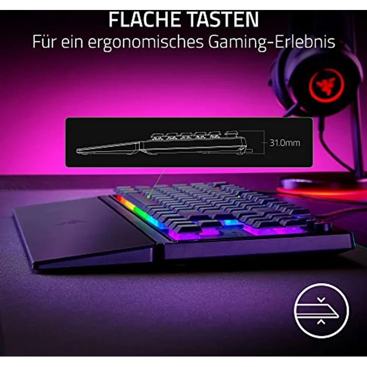 Razer Ornata V3 Tenkeyless - Kompakte Flache Gaming-Tastatur (Mecha-Membran-Switches, Tastenkappen mit Anti-UV-Beschichtung, Beleuchtete Separate Medientasten) QWERTZ DE-Layout | Schwarz – Bild 2