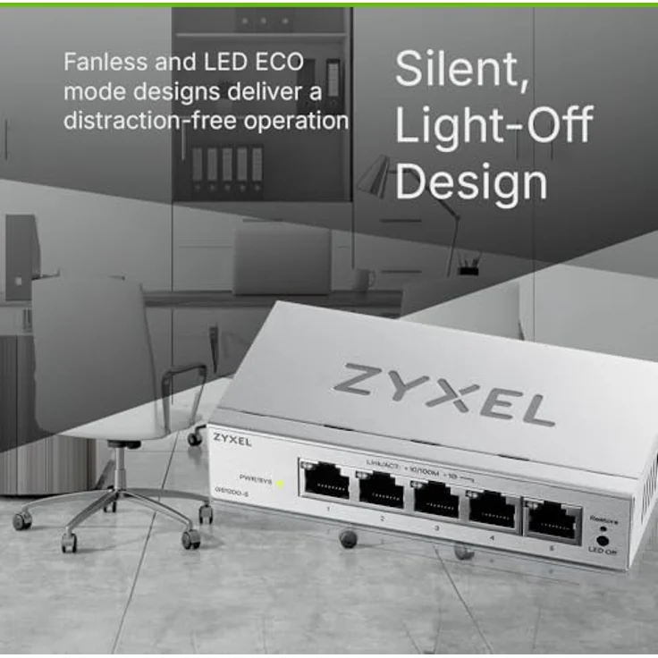 Zyxel GS1200-5v3, 5 Port Gigabit Netzwerk Switch, Web Managed mit QoS, Link Aggregation, VLAN, IGMP Snooping, Lüfterlos, Desktop – Bild 5