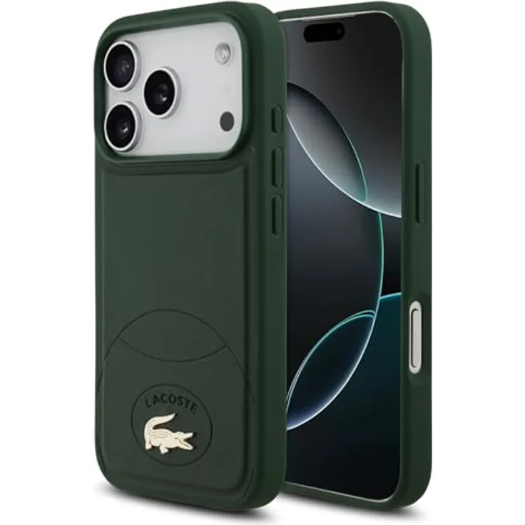 CG MOBILE Lacoste Bliss, MagSafe-kompatible Hartschalen-Hülle aus Kunstleder für iPhone 17 Pro, Grün