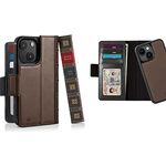 Twelve South BookBook für iPhone 14 | MagSafe Kompatible Vollnarbenleder Wallet Case mit Display Ständer + Abnehmbare Stand-Alone Leder Akzent-Schutzhülle, Braun