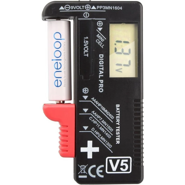 AccuCell LCD Akku- und Batterietester für AAA, AA, C, D und 9V Batterien, kompakt und benutzerfreundlich