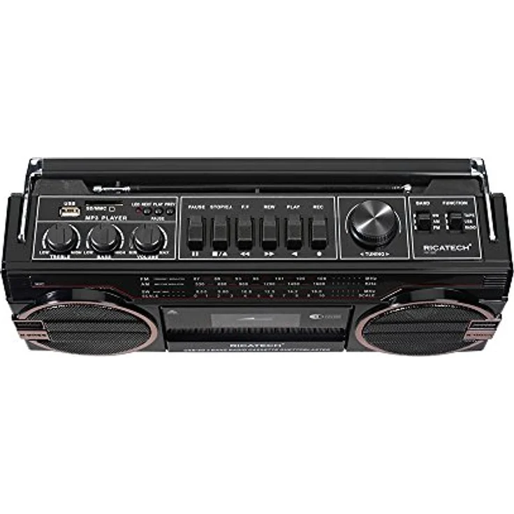 Ricatech PR 1980 Ghetto Blaster Boombox, Kassetten--Kassettenrekorder, AM-FM-SW 3-Band-Radio, Zwei 8-Watt-X-Bass-Lautsprecher, Sprachaufzeichnung mit Aufnahmemikrofon, Kopfhöreranschluss – Bild 5