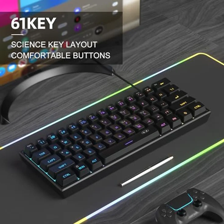 Magegee TS91, Kabelgebundene 60% Gaming-Tastatur mit RGB-Beleuchtung, Schwarz – Bild 5