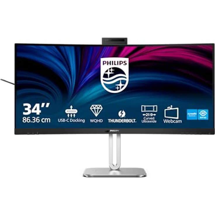 Philips 34B2U6603CH - 34 Zoll WQHD Curved Monitor, höhenverstellbar, Lautsprecher, 5 MP Webcam, Noise Cancellation, HDR400 (3440x1440, 120 Hz, 2X HDMI, DisplayPort, USB-C, USB Hub) dunkel grau - Preisvergleich – Bild 2