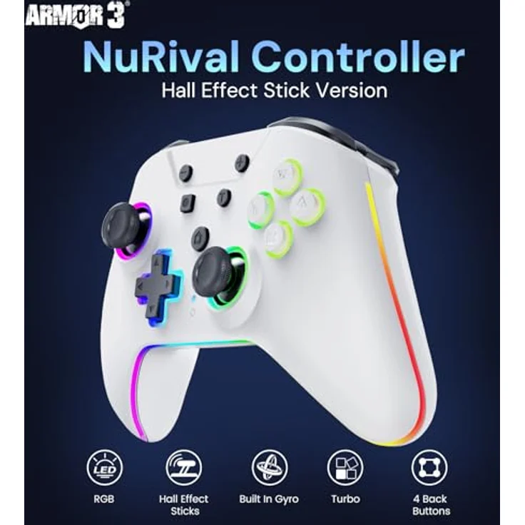 Hyperkin NuRival Light Up Wireless Game Controller - Weiss, mit Hall-Effekt-Sticks, LED-RGB-Beleuchtung und wiederaufladbarem Akku für Nintendo Switch OLED – Bild 2