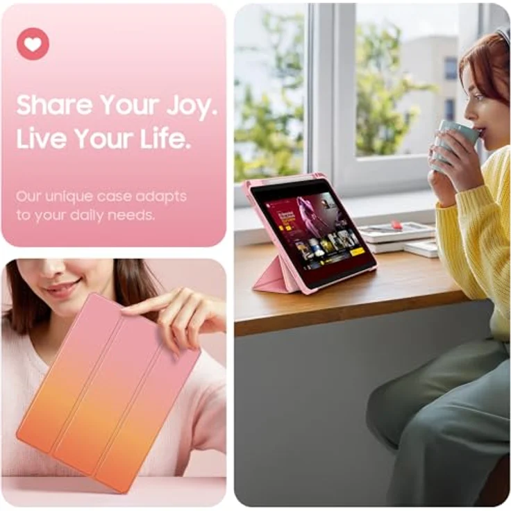 FINTIE Hybrid Hülle für iPad Air 11 Zoll (M2) 2024, stoßfeste Schutzhülle mit transparentem Rückenteil und Stifthalter, Sonnenuntergang – Bild 5