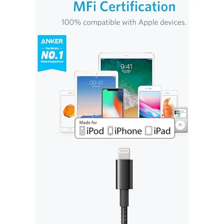 Anker 331 USB-A to Lightning Cable (Nylon), 1 m, schwarz (A8152012) – Bild 2