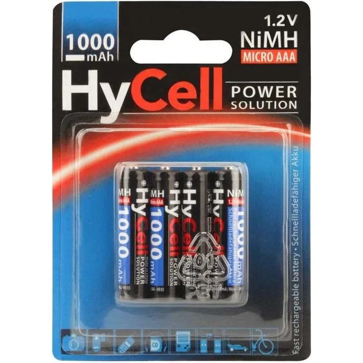 HyCell NiMH-Akku Typ 1000 Micro, 800mAh, 4er-Blister für Kameras, kompakte Abmessungen
