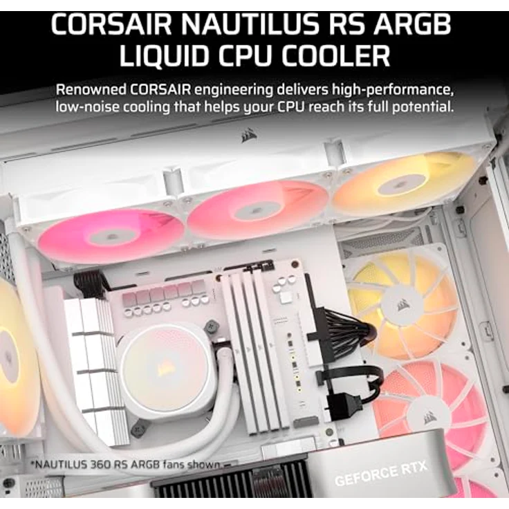 CORSAIR Nautilus 240 RS ARGB CPU-Flüssigkeitskühler – 240mm AIO – Geräuscharm – Direkter Mainboard-Anschluss – Intel LGA 1851/1700, AMD AM5/AM4 – Weiß – Bild 2