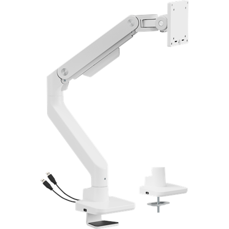DUTZO Monitorarm für 1 Monitor bis 49", Heavy Duty mit USB A- und C-Anschlüssen, weiß