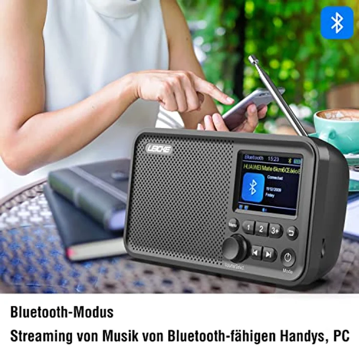 LEICKE tragbares DAB+ Radio mit Bluetooth 5.0 | DAB/DAB+ und UKW Radio, 2,4" Farbdisplay, 60 Voreinstellungen, Küchenradio mit Kabel oder 2000mAh Akkubetrieb, MicroSD/TF/AUX Anschluss, Alarmfunktionen – Bild 5