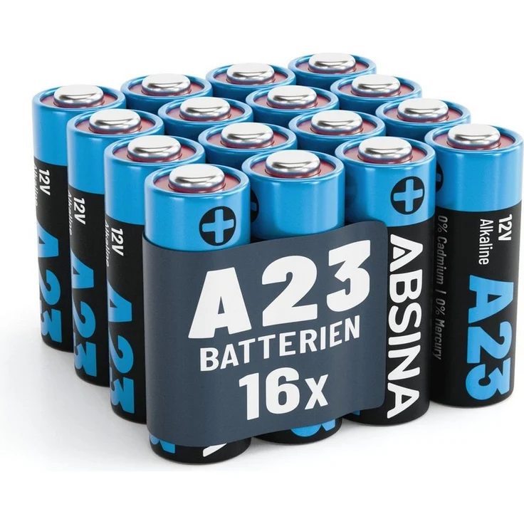 ABSINA ABSINA Batterie A23 Alkaline 12V 16er Pack Batterie, (1 St) - Langlebige und zuverlässige Alkaline-Batterie, ideal für Garagentoröffner und Fernbedienungen – Bild 1