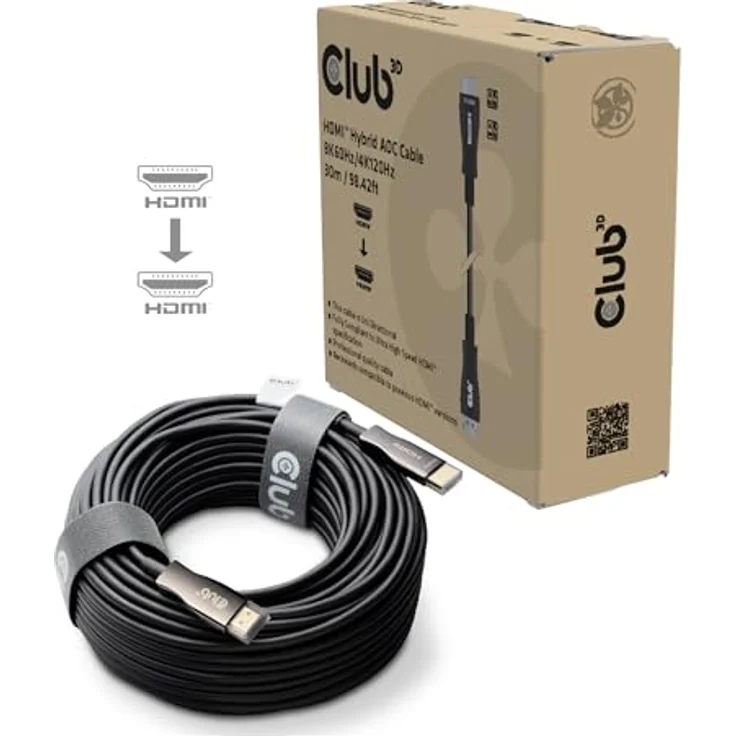 Club3D CAC-1392 HDMI™ Hybrid AOC Kabel, 30m, 8K60Hz/4K120Hz, unidirektional, schwarz, plenum-zertifiziert, 48 Gbit/s – Bild 2