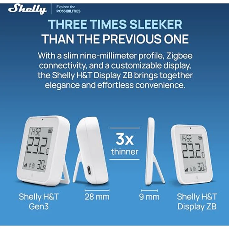 SHELLY BLU H&T Display ZB, Temperatur-/Luftfeuchtigkeitssensor mit E-Paper-Display, weiß, Zigbee 3.0 und Bluetooth 5.0 – Bild 5