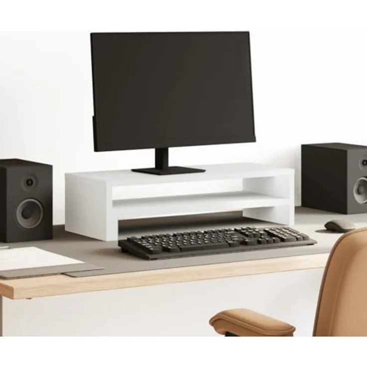 vidaXL Monitorständer Weiß, Holzwerkstoff, 54x22x15 cm, mit reichlich Stauraum, max. belastbar bis 25 kg – Bild 2