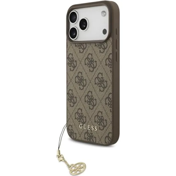 CG MOBILE Guess 4G Charms Collection, MagSafe kompatible Hartschalenhülle für iPhone 17 Pro Max, Braun, TPU/PC/Kunstleder