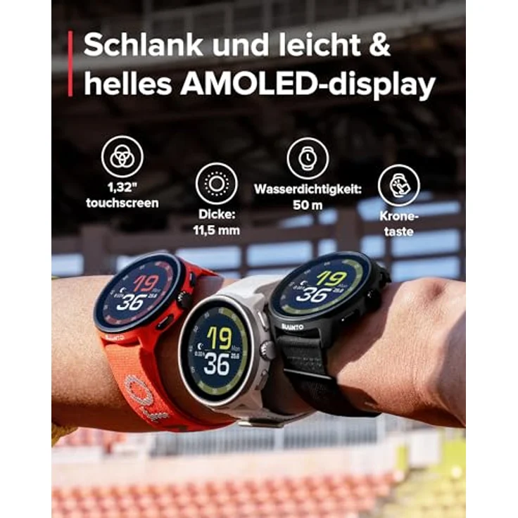 SUUNTO Run GPS Laufuhr, 1,32" AMOLED-Touchscreen, leicht, Multisport, präzises GPS, 12 Tage Akkulaufzeit, 4GB Offline-Musikspeicher, Herzfrequenz- und Schlaf-Tracking – Bild 2
