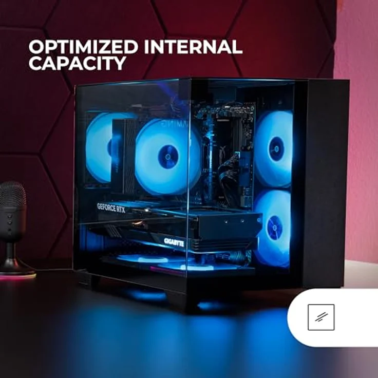 Mars Gaming MC-VISIONM, Kompaktes Mini Tower PC-Gehäuse mit 3-seitigem Temperglas, Schwarz, für MicroATX und Mini-ITX, bis zu 5 Lüfter und 240 mm Flüssigkeitskühlung – Bild 4