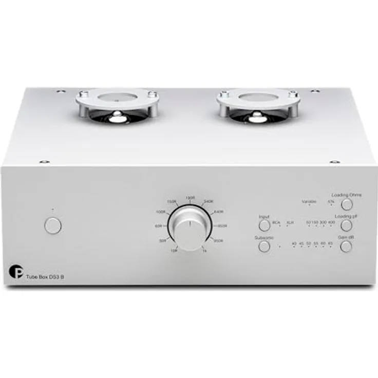 Pro-Ject Tube Box DS3 B, Dual-Mono True Balanced Röhren-Phono-Vorverstärker, Silber - Röhrenbestückung: 2x E88CC / 6922, stufenlose Eingangsimpedanz, 6 einstellbare Gain-Stufen