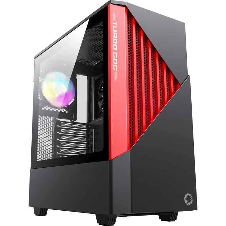 Hyrican Gamemax Contac COC BR Midi-Tower, ATX-Gehäuse mit 2xUSB 3.0, HD-Audio, schwarz/rot, ARGB-Beleuchtung und COC Kühlung