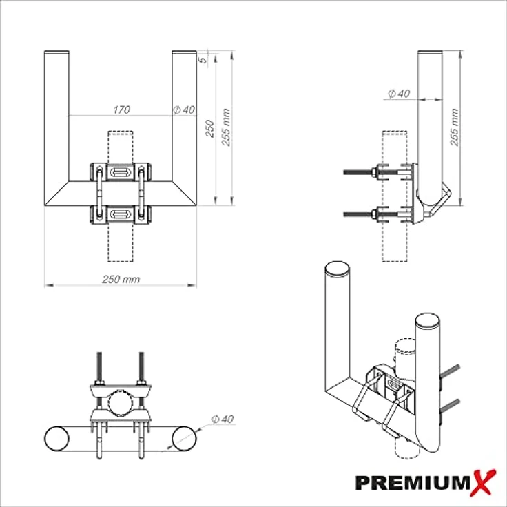 X Wandhalter Alu DUO U-Form für LTE Antenne Doppel-Halter 25cm Aluminium U-Halter Duo – Bild 4