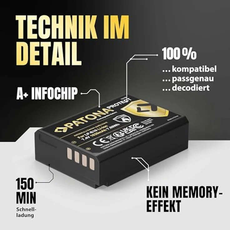 PATONA LP-E10 Protect Akku 1020mAh, kompatibel mit Canon EOS 1100D, 1200D, 1300D, 2000D, 4000D, feuerhemmendes Gehäuse und optimale Temperatursteuerung – Bild 4