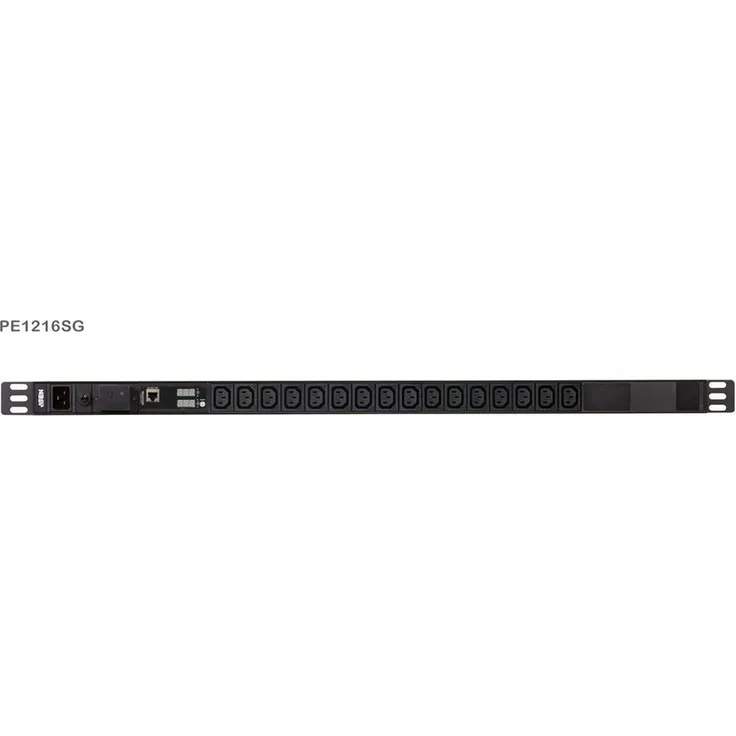 Aten PE1216SG 0U Basis PDU mit Messfunktion und Überspannungsschutz Steckdosenleiste, Platzsparend rackmontierbares 1U-Design, IEC-Steckdosen, Überstrom- und Überspannungsschutz, 3-stellige 7-Segment-Bildschirme, Echtzeit PDU-Stromüberwachung, schwarz