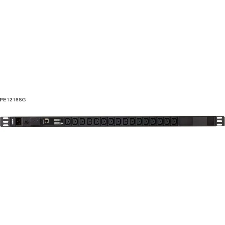 Aten PE1216SG 0U Basis PDU mit Messfunktion und Überspannungsschutz Steckdosenleiste, Platzsparend rackmontierbares 1U-Design, IEC-Steckdosen, Überstrom- und Überspannungsschutz, 3-stellige 7-Segment-Bildschirme, Echtzeit PDU-Stromüberwachung, schwarz