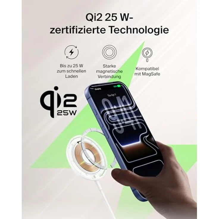 Belkin UltraCharge MagSafe Qi2 25 W, Tragbarer Schnellladegerät mit integriertem Ständer, für iPhone 17 (alle Modelle), AirPods Pro - Weiß – Bild 2