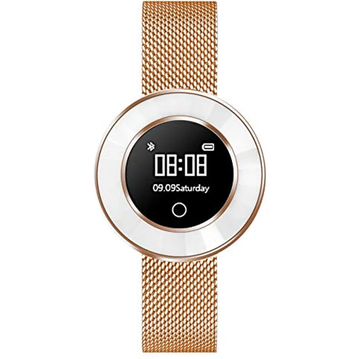 Fitnessuhr für Damen mit Herzfrequenz Blutdruckmessung Sauerstoff Schrittzahl Smartwatch Armband Uhr Rose-Gold- 9705-18