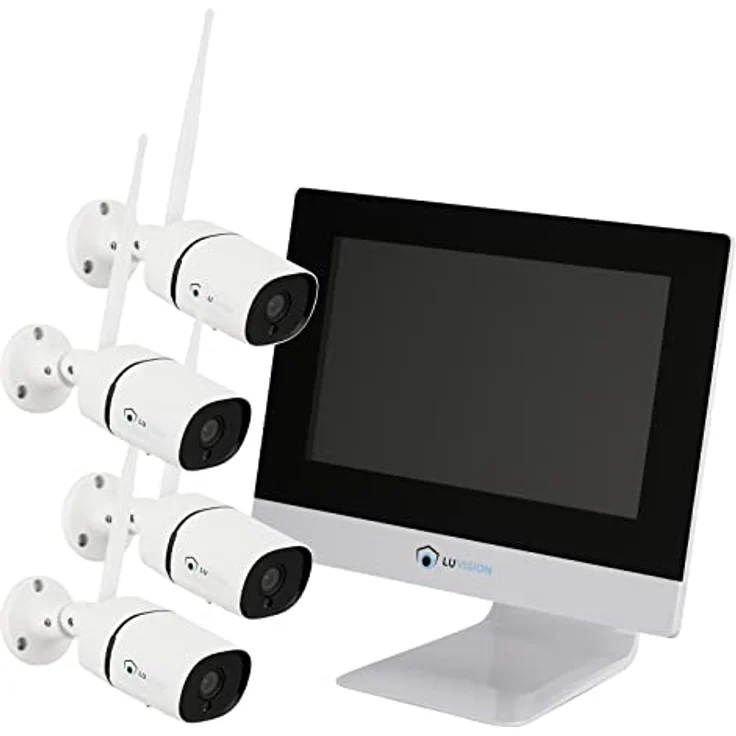 LUVISION WLAN Funk Überwachungskamera Set - Überwachungssystem mit Monitor HDD-Rekorder & Cloud Speicher 4 IP Kameras & App – Bild 1