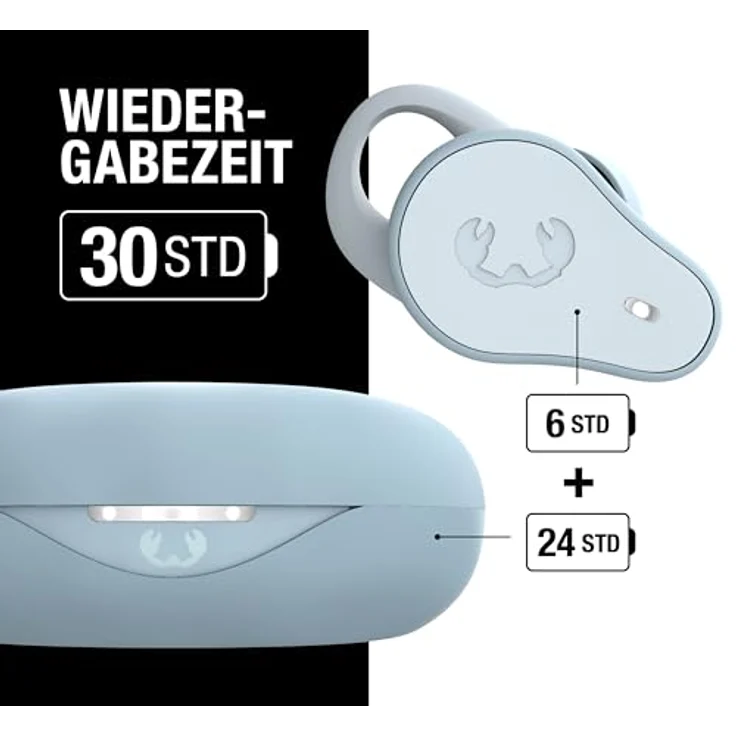 Fresh 'n Rebel Twins Move, kabellose In-Ear Bluetooth Sport Kopfhörer, Spritzwassergeschützt, Dual Master, Mit Mikrofon und klickbarer Taste und Lautstärkeregler, 30 Stunden Spielzeit (Dusky Blue) – Bild 2