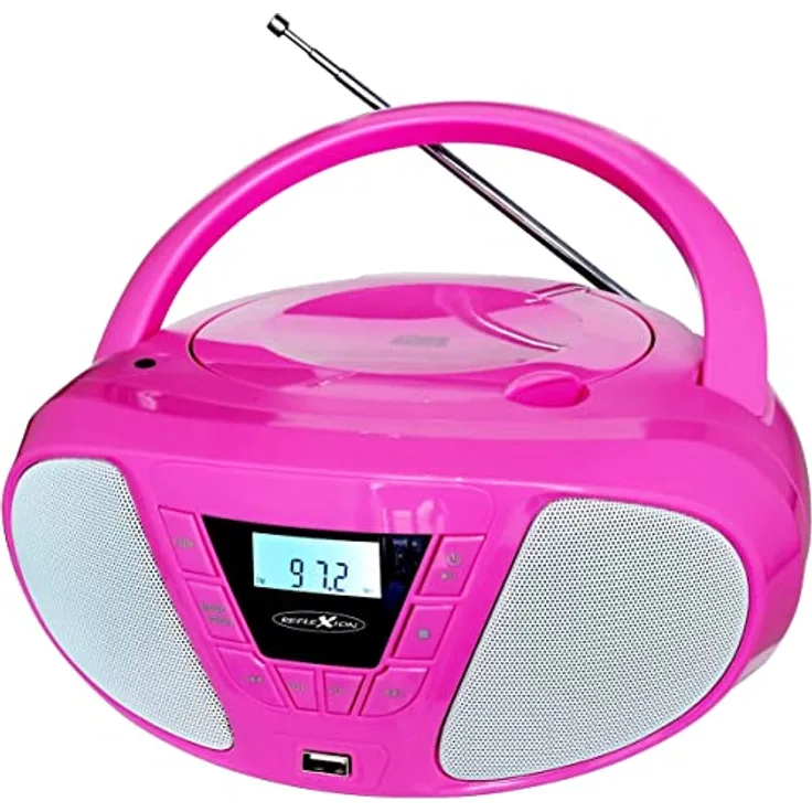Reflexion CDR614 - Boombox mit CD und UKW-Radio - mit Handy Musik abspielen per USB oder AUX - batteriebetrieb möglich - pink