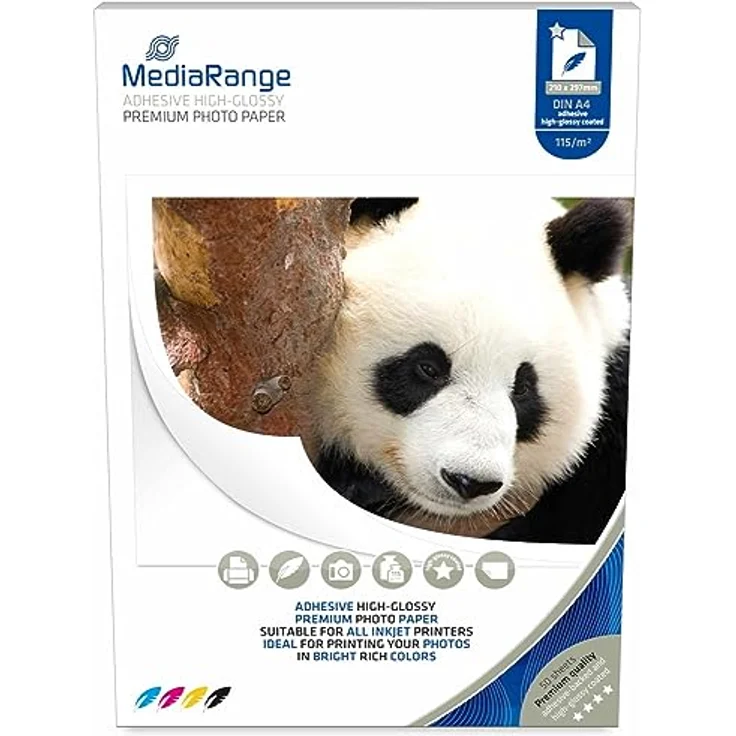 MediaRange 210 x 297mm klebendes Fotopapier, für Tintenstrahldrucker, hochglänzend, 115g/m², 50 Blatt