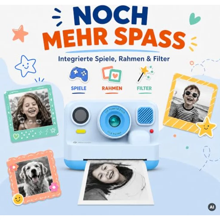Denver KPC-1374BT Blue Sofortbildkamera, 48 MP mit Thermodruckfunktion und Full HD Videoaufnahme, erweiterbarer Speicher bis 128 GB, für Kinder – Bild 5