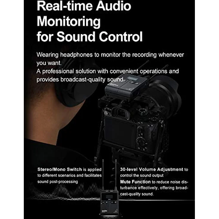 GODOX WMicS1 kit1 Drahtloses Omni Lavalier-Mikrofonsystem für die Kamerahalterung, UHF 96-Kanäle, Echtzeit-Audiomonitor, Arbeitsbereich bis zu 100 m, HD-OLED-Display, spiegellose/DSLR-Kameras – Bild 5