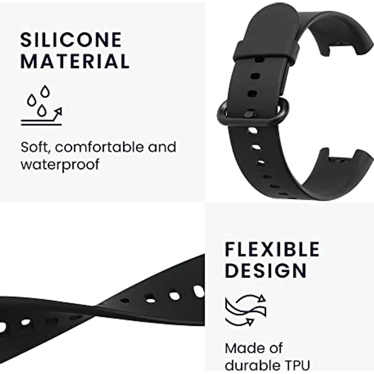 kwmobile 2X Sportarmband Set für Xiaomi Mi Watch Lite/Redmi Watch, TPU Silikon, verstellbar 14-22 cm, vielseitige Farboptionen – Bild 3