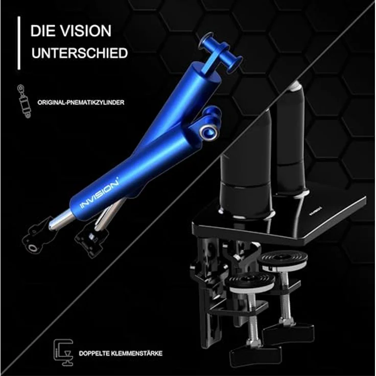 Invision MX400 Doppelarm Monitor Halterung für 19-32 Zoll Bildschirme, VESA 75 & 100 mm, Höhenverstellbar, Schreibtischklemme, Tragfähigkeit 2-9 kg, ergonomisches Design – Bild 3
