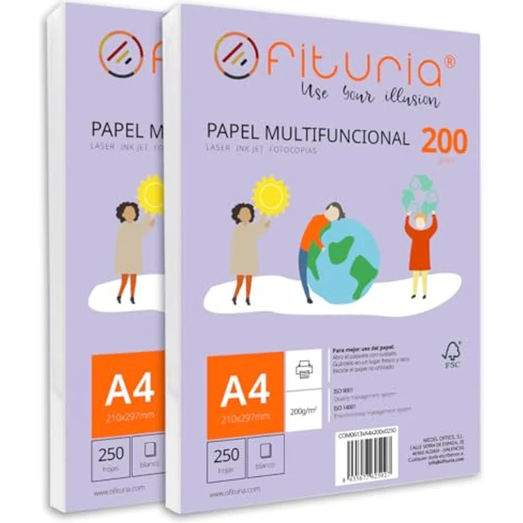 OFITURIA DIN A4 Druckerpapier, 500 Blatt weiß, 200g/m², multifunktionales Kopierpapier für Laserdrucker und Tintenstrahldrucker – Bild 1