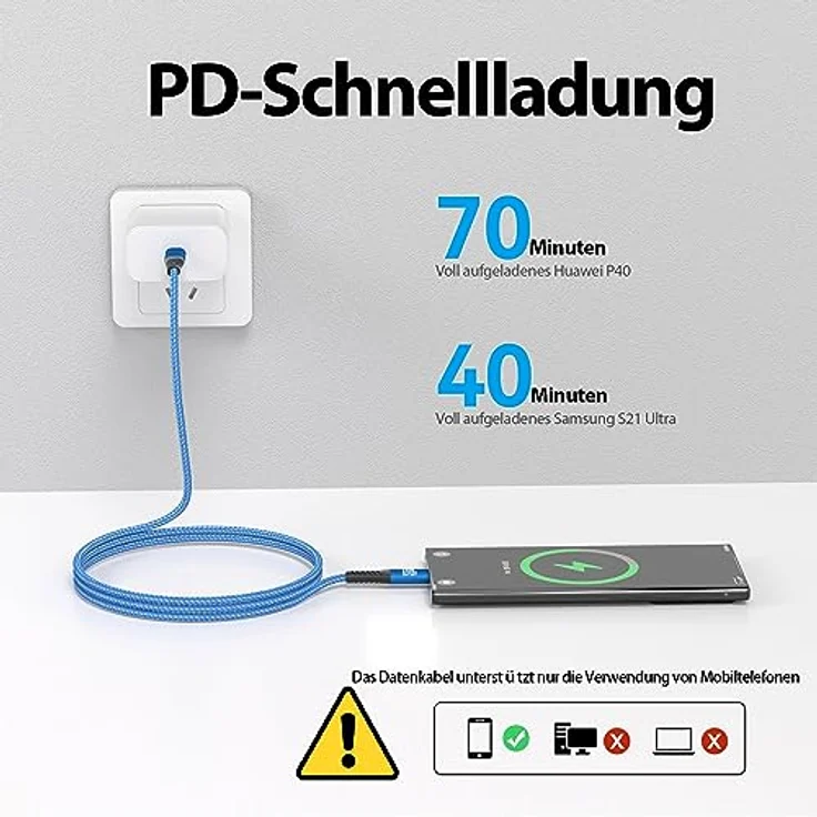 JAMEGA - USB Typ C Kabel Blau 0,5m | Fast Charge Sync für iPhone 15 Pro Max iPad Pro Air Samsung Macbook Tablets Huawei uvm. – Bild 4